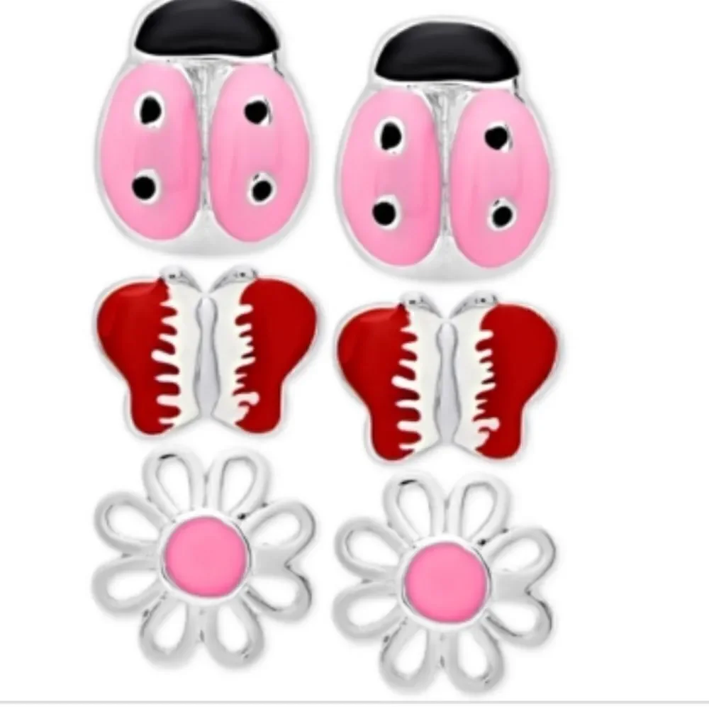 Children's 3-Pc. Set Enamel Stud Earrings in Sterling Silver